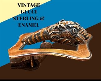 Vintage Gucci sterling & brown enamel tiger belt buckle on original strap.  This is amazing!  In 40 years…I’ve never seen this buckle!