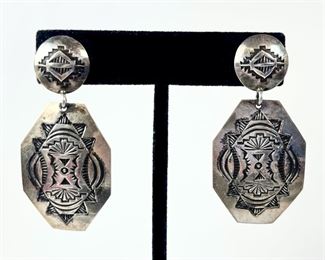 10 Grams Fine Sterling Silver Signer Troy Laner Navajo Native American Pierced Earrings
