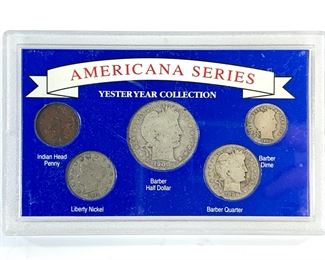 US Barber Coin Set Including Silver Half Dollar, Quarter, & Dime
