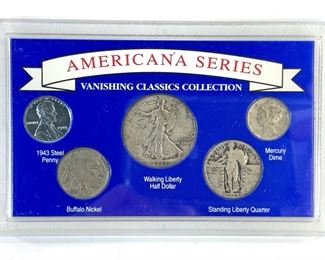 US Great Depression & WWII Coin Set Including Silver Half Dollar, Quarter, & Dime
