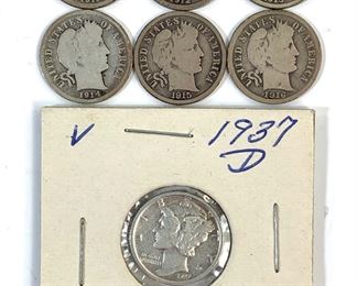 1911-1916 Barber Dime Collection with 1937-D Mercury Dime
