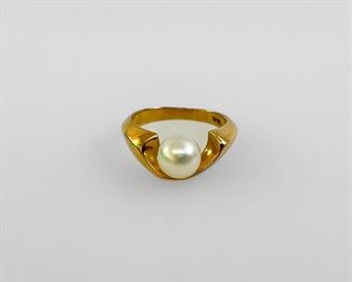 Fine 10K Yellow Gold 6mm Pearl Ring Size 3.75
