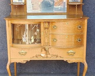 Antique Oak Credenza Side Board Cabinet Rare Form
