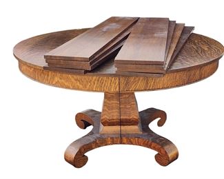 Antique Oak Dining Table with 8 Extension Leaves
