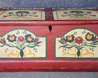 Antique Hand Pennsylvania Dutch style Painted Folk Art Trunk Chest
