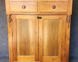 Fantastic Antique Primitive Pine Jelly Cupboard 2 Drawer 2 Door Cabinet Footed
