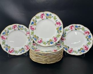 MINTONS ROYAL Vintage Royal Cauldon Of England FINE PORCELAIN PLATES WITH MULTICOLORED FLOWERS
