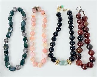 4 Vintage Agate Gemstone Statement Necklaces
