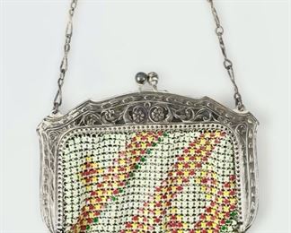 Antique Whiting & Davis Art Deco Enamel Mesh Evening Handbag
