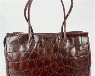Vintage HaroldÕs Italy Genuine Brown Leather Crocodile Embossed Large Tote Bag
