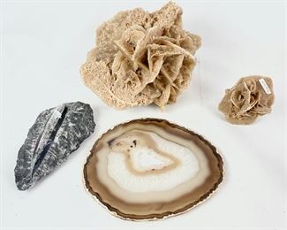 Sand Rose, Orthoceras Fossil, & Brown Agate Slice
