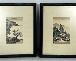 Set of Two Japanese Signed Woodblock Prints on Paper Framed

