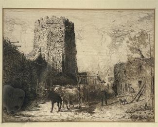 Peter Moran Original Etching on Paper Framed
