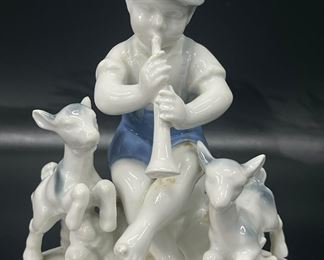 Fine Gerold Porzellan Bavaria Boy With Flute & Baby Lambs Figurine
