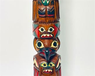 Vintage Frank Williams Native American Hand Carved Painted Raven Totem Pole
