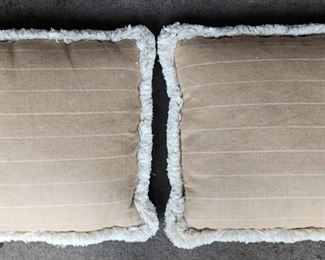 Pair Camel & Cream Colored Oversized Accent Pillows with Silk Trim

