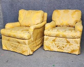 20th Century Fantastic Silk Damask Lounge Chairs High Quality! Down Seats
