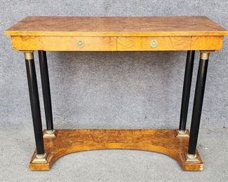 20th Century Biedermeier Style Console Table 2 Drawer Fancy Wallpapered interior Drawers
