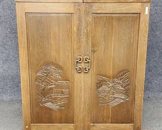 Vintage Asian Carved Bar Cabinet
