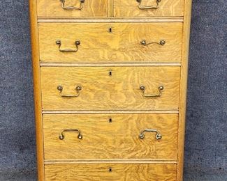 Antique Oak Tall Chest Brass Hardware
