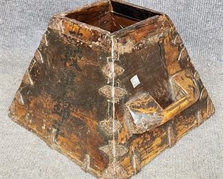 Antique Asian Rice Measure Bucket with Iron Joints
