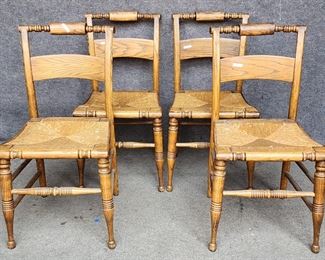 Set of 4 Boling Chair Co Antique Oak Side Chairs with Rush Seats
