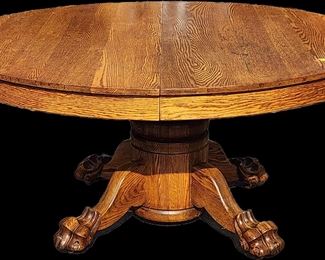 Antique Oak Dining Table Lion Paw Feet
