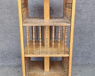 Antique Oak Revolving Bookcase - Top Needs Stain & Sanding

