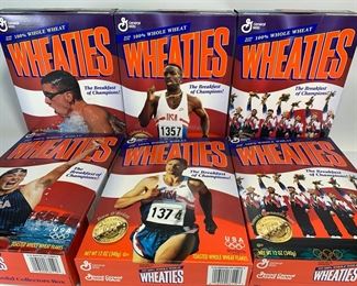 6 Vintage UNOPENED 1996 General Mills Wheaties The Breakfast of Champions USA Olympics Cereal Boxes - Tom Dolan, Michael Johnson, Amy Van Dyke, and More
