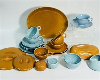 Vintage Russel Wright Mid Century Modern MCMCasual China "Iroquois" Ice Blue And Brown Saucers.
