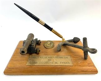 Vintage Navy Anchor & Cannon Desktop Pen Holder and Nameplate
