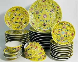 Vintage Chinese Famille Juane Yellow Floral Enamel Jingdezhen China huge t Lot
