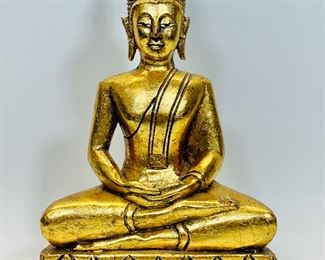 GILDED WOOD DECORATIVE CHIC MEDitATING BUDDAH FIGURAL
