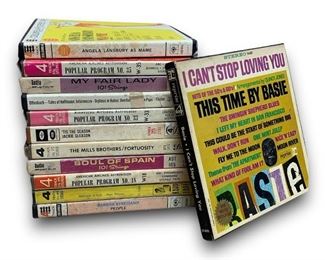 Lot of x12 Vintage 4 Track Reel-To-Reel Tapes Including: People by Barbra Streisand, Rhapsody in Blue by Roger Williams, I Cant Stop Loving You by Basie, And other Classics!
