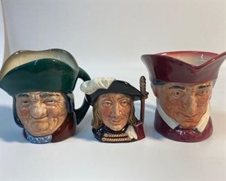 3 Vintage Royal Doulton English Porcelain Miniature Toby Jugs - Toby Philpots, Aramis, and Cardinal
