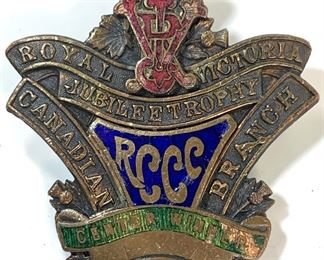 1964 Royal Victoria Jubilee Trophy Center Winner Curling Contest Enameled Bronze Pin
