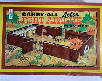 1968 Carry-All Action Fort Apache Play Set - Tin Metal Box In Good Condition With Toys Inside
