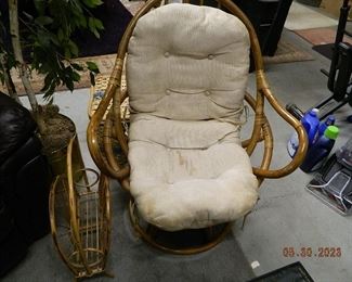 wood chair and magazine rack