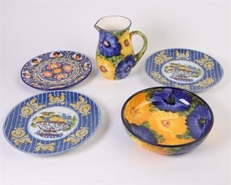 Lot 2109 Mixed Lot  Handpainted Floral Pitcher Bowl Platter and Misc Wall Plates