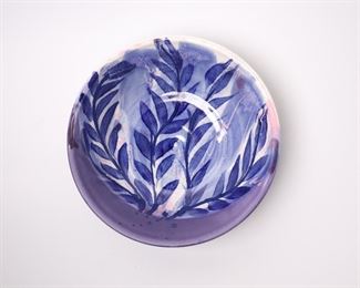 Lot 2123 Blue  Purple Leaf Pottery Bowl  Signed