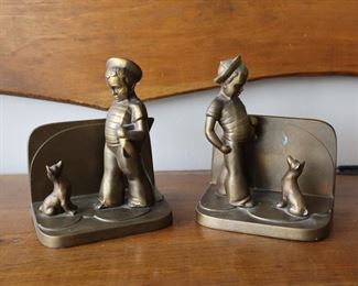 Lot 2134 FrankArt Inc Bookends  Sailboat Boy with Dog