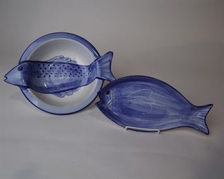 Lot 2143 Blue Italian Fish Bowl  Platter