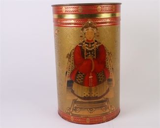 Lot 2145 Vintage Asian Red  Gold Trash Can