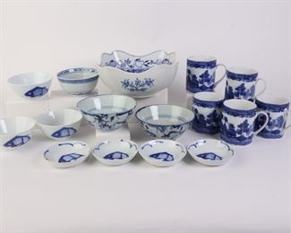 Lot 2151 Mixed Lot Blue  White Asian Dishes Mugs Bowls