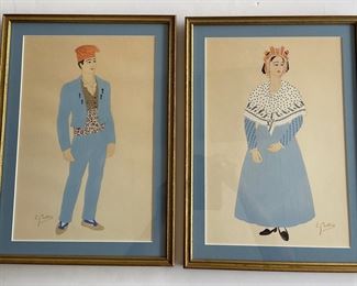 Lot 2178 Pair of Framed Wall Art  Fashionable Couple