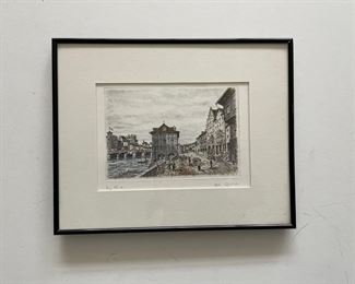 Lot 2192 Pen and Ink European Canal Scene Small Framed Wall Art