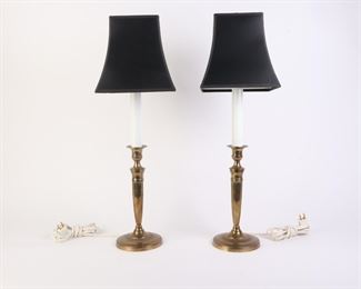 Lot 2198 Pair Brass Candlestick Tabletop Buffet Lamps  Made in Durham NC