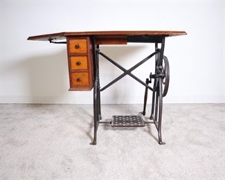 Lot 2205 Antique Sewing machine Table w 3 Drawers