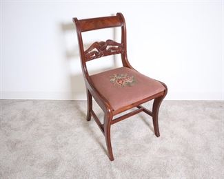 Lot 2208 Carved Eagle Wooden Chair w Floral Needlepoint Seat