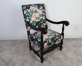 Lot 2223 Floral Upholstered Armchair Accent Chair  Painted Black